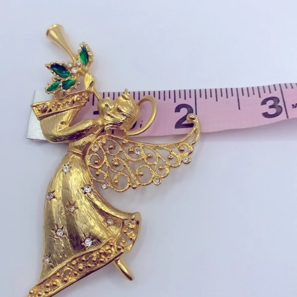 Vintage Large Gold Tone Angel Brooch